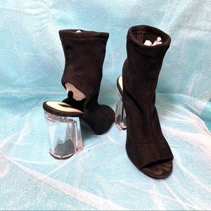 Black Suede Booties with glass heel